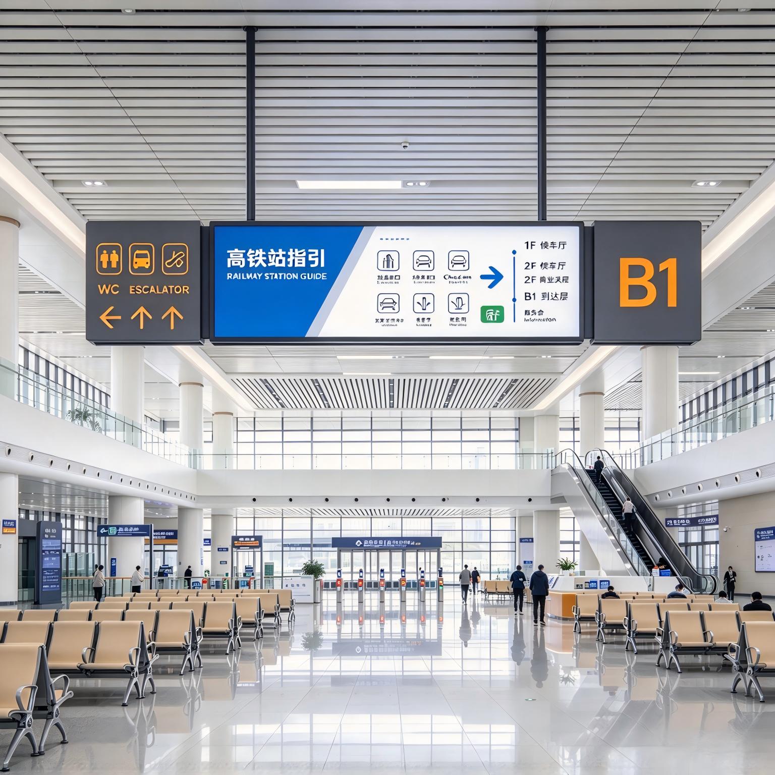 场所引导屏幕：“空间客流疏导 + 点位信息公示 + 便民服务宣传” 